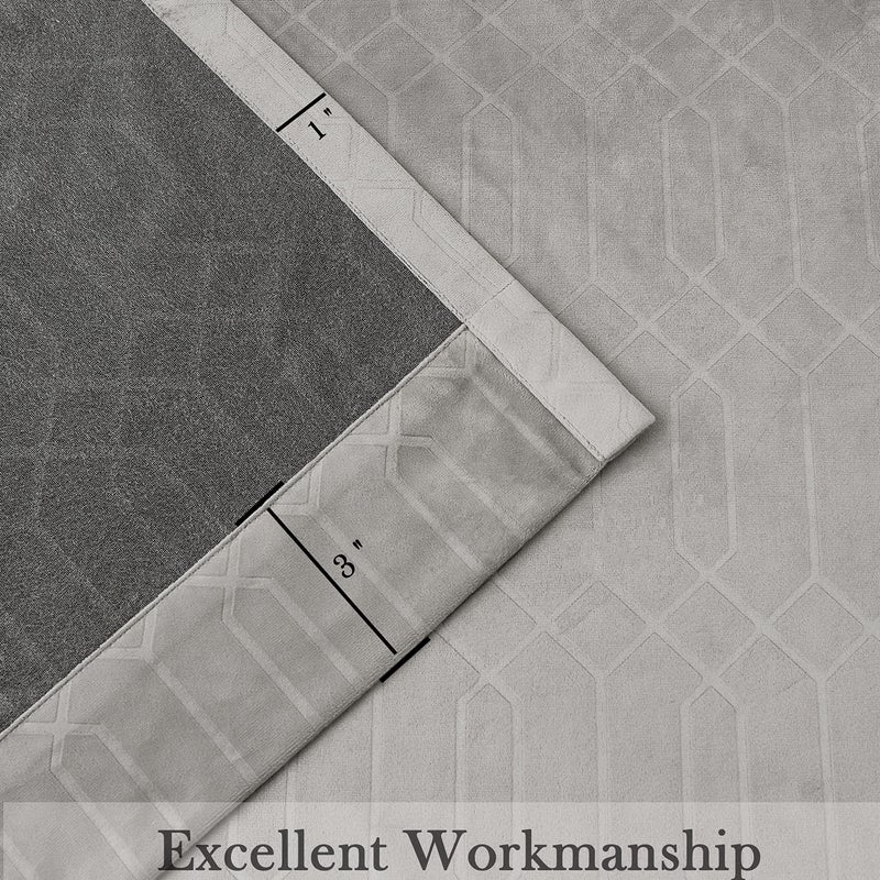 Central Park Moderate Velvet Blackout Window Curtain Panels 84in Long Rod Pocket Backtabs for Living Room Bedroom Geo EmbossedTrellis Window Treatment Drape Sets 52inx 84inx2,Panel Pairs to Go, Gray - Image 4